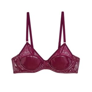 NWT Fleur du Mal Frankie Lace PVC Bebe Bra Sangria (34C)